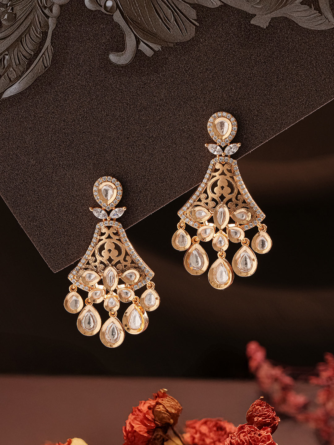 Gold Plated Kundan Polki Studded Designer Chandbali statement Earrings